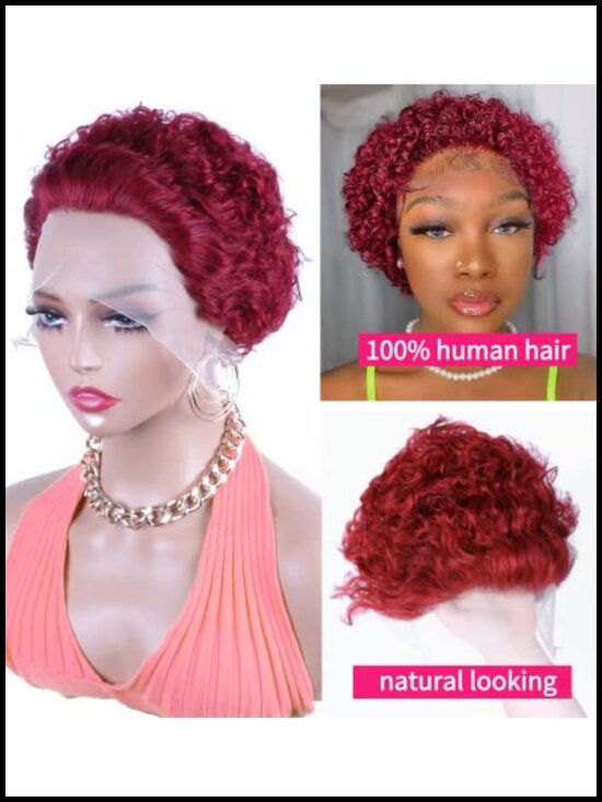Short Curly Lace Front Wig Human Hair Pixie Cut Pre Plucked Glueless 150% main image 5